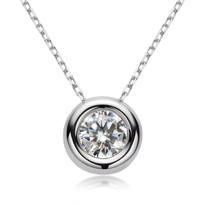 6.5mm Round Bezel Moissanite Pendant Necklace For Women 925 Sterling Silver Clavicle Chain Necklaces Jewelry Collare Mujer