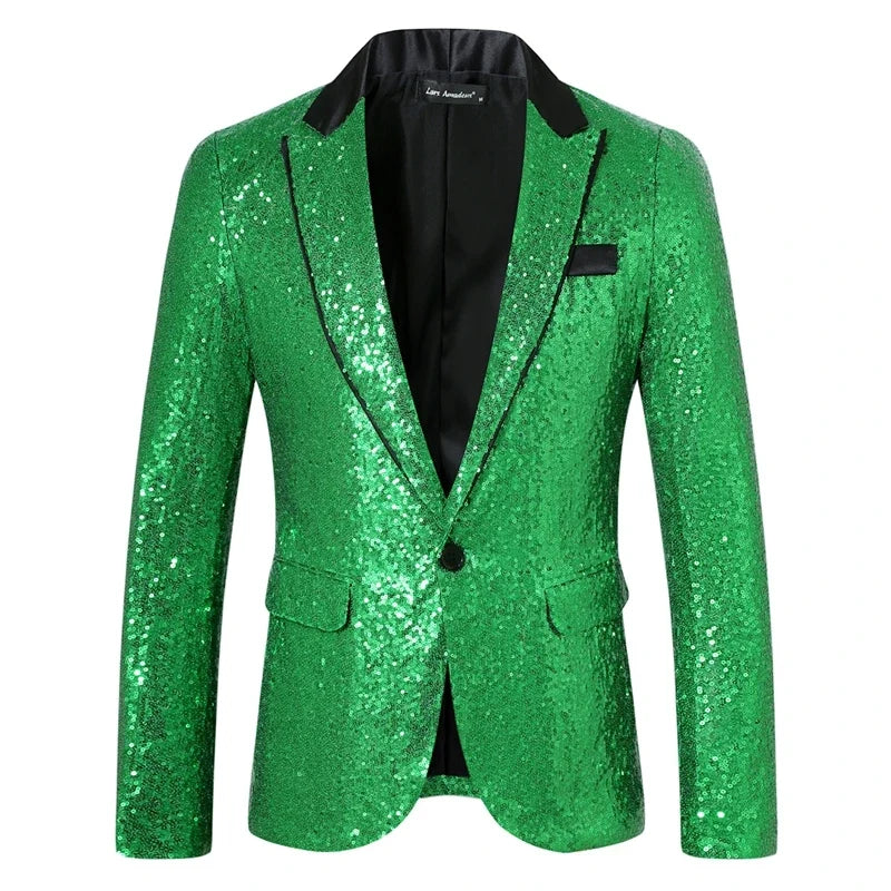 New Men Luxury Sequin Suit One Button Jacket Red / Black Fashion Singer Host Wedding Prom Party Stage Performance Dress Blazer