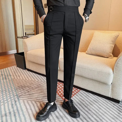 British Style Men's High Waist Casual Pants New Solid Color Naples Men Suit Pants Slim Fit Casual Business Formal Mens Trousers