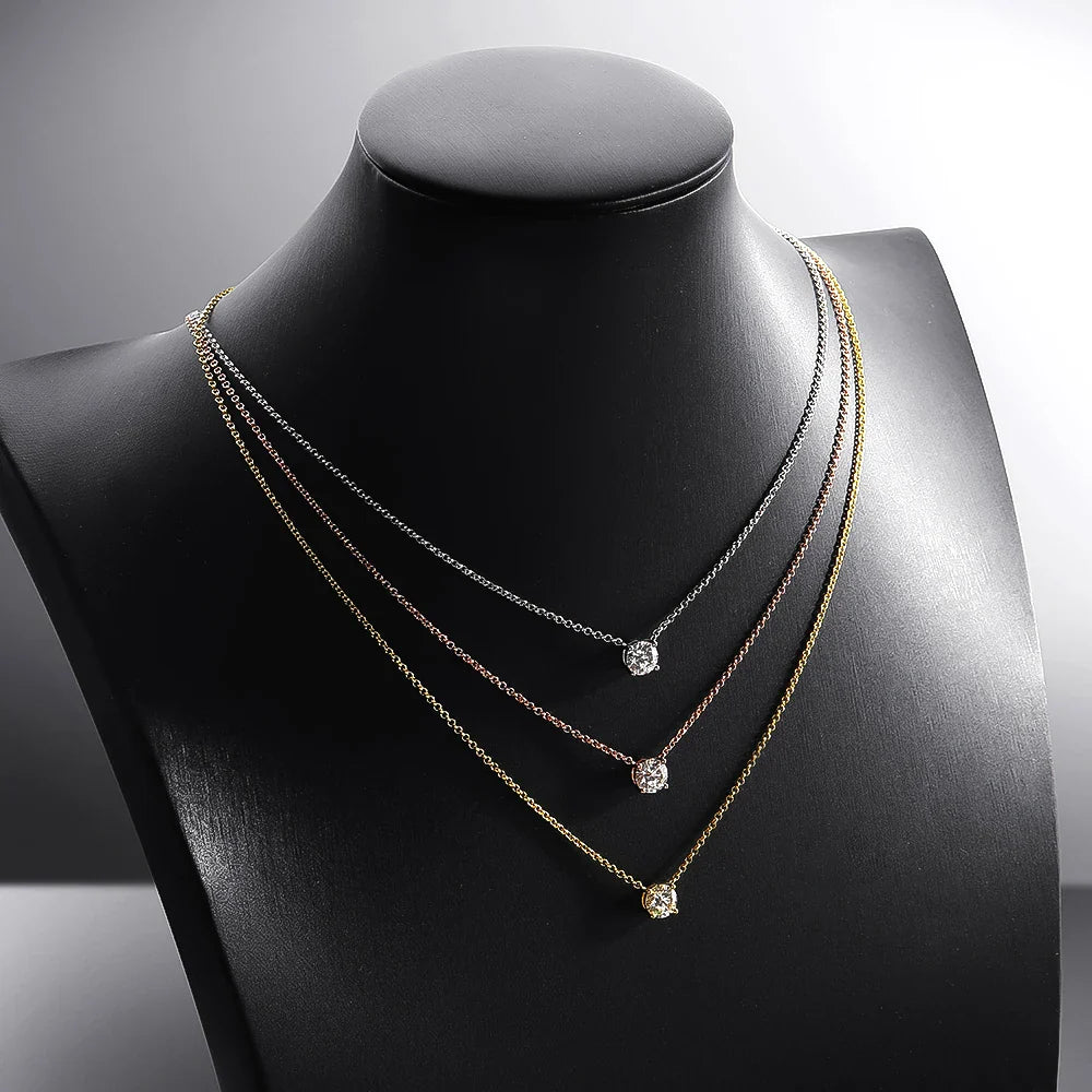 1ct/6.5mm Moissanite Diamond Pendant Necklace With  Certificates 100% 925 Sterling Silver Plated 18k Gold Neckchain For Women