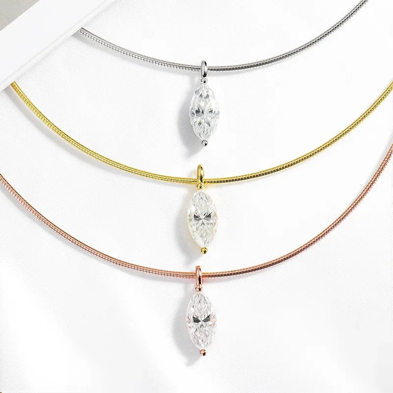 3CT 7*14MM Marquise Cut Moissanite Necklace for Women Solitaire Pendant Sparkling Chain Lab Diamond Pure 925 Jewelry
