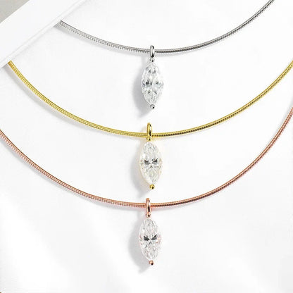 3CT 7*14MM Marquise Cut Moissanite Necklace for Women Solitaire Pendant Sparkling Chain Lab Diamond Pure 925 Jewelry