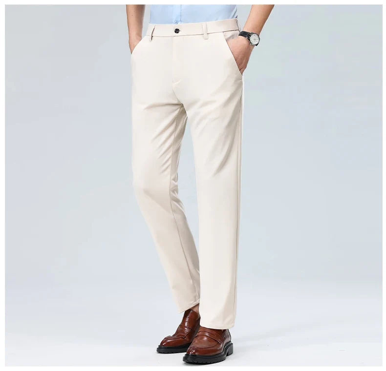 Men Suit Pants Light Thin Elastic Slim Fit Dress Pants Business Solid Casual Straight Leg Trouser Men Clothing Oversize 29-42