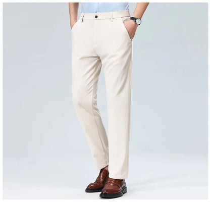 Men Suit Pants Light Thin Elastic Slim Fit Dress Pants Business Solid Casual Straight Leg Trouser Men Clothing Oversize 29-42