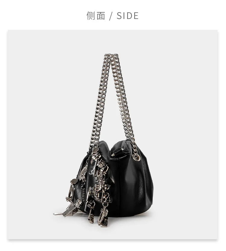 Punk Style Ruched Dumpling Armpit Bag 2025 Multi Zipper Head Decoration Women's Shoulder Bags Spicy Girl Y2K Handbags