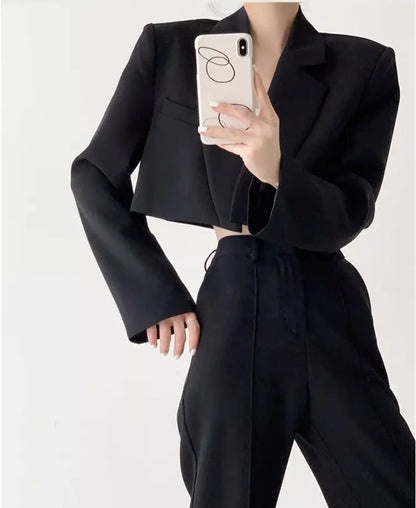 Fashion Women Short Blazer White Basic Jackets Top Elegant Solid Long Sleeve Open Front Coats Casual Short Outwear Office Coat
