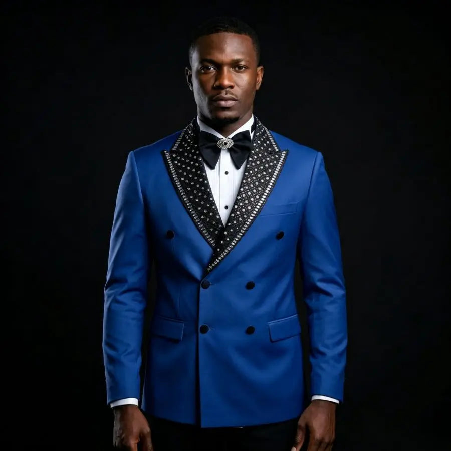 Luxury Beaded Men Suits for Wedding Party Double Breasted Groom Tuxedo for Man Slim Fit Blazer Pants Set 2 Pieces 2026 New