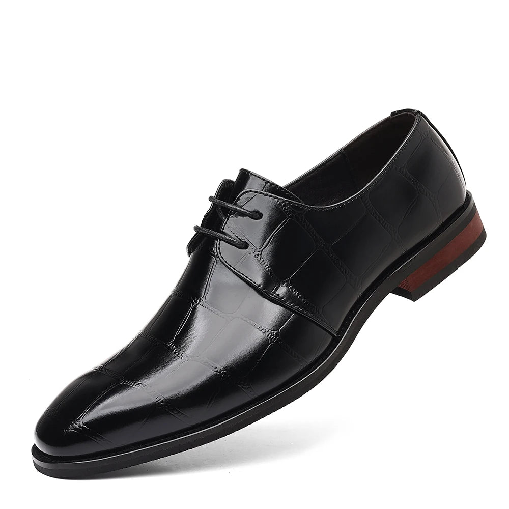 Fashionable Crocodile Print Men's Solid Color Leather Oxford Shoe Formal Business Lace -Up Office Shoe Comfortable Wedding  Shoe