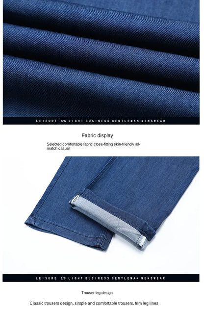 2026 New Spring Men's Light Blue Stretch Straight Jeans Business Casual Denim Pants Modal Fabric Trousers Male Brand