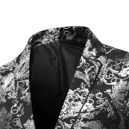 Men's Slim Fit Print Blazer Jacket 2025 Fashion Handsome Business Casual Silver Stage Show Suit Small Menswear