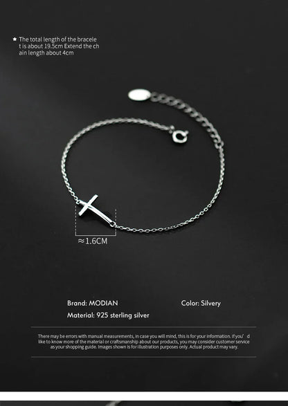 Real 925 Sterling Silver Smooth Cross Bracelet For Women Shiny Link Chain Bracelet Fine Jewelry Valentine's Day Gift