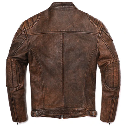 2025 Vintage Camel Yellow Genuine Leather Jacket Real Natural Cowhide Men Motorcycle Biker Coat Mens Slim Calf Skin Coat