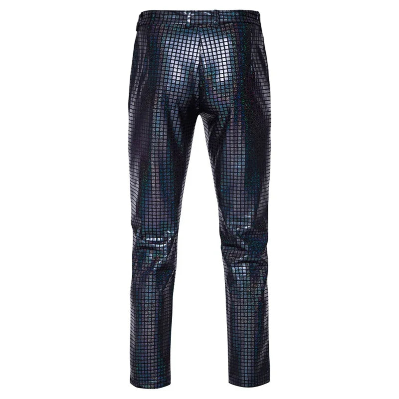 New Men Luxurious Sequined Checkered Suit Pants Fashion Male Dance Party Bar KTV Casual Dress Small Stretch Trousers