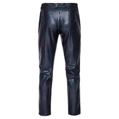 New Men Luxurious Sequined Checkered Suit Pants Fashion Male Dance Party Bar KTV Casual Dress Small Stretch Trousers