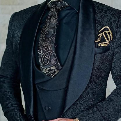 Elegant White Suits for Men Fashion Shawl Lapel Jacquard Male Suit Luxury Formal Party Prom Groom Wedding Tuxedo 3 Piece Set