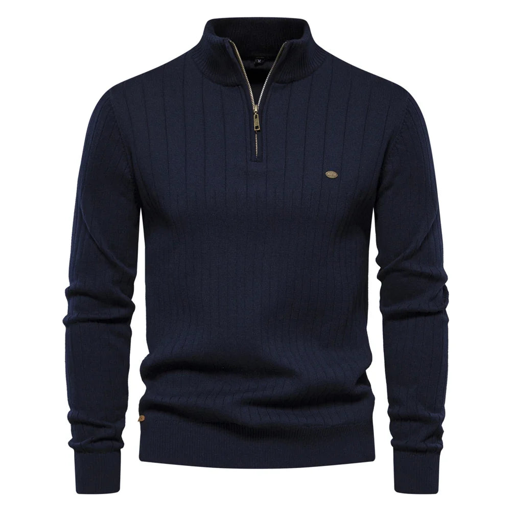 2024 Autumn Quarter Zipper Mock Neck Pullover Sweaters for Men Quality Warm Winter Cotton Knitted Men's Sweaters