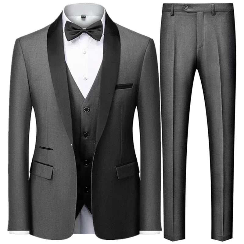 Black Blazer Set Men Autumn Wedding Party 3 Pieces Set Large Size Male Blazer Coat Pants and Vest Black Fashion Slim Fit Suits