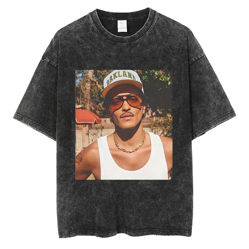 Bruno Mars The Romantic Tour 2026 Vintage Washed T Shirts Men's Women Punk Gothic Fashion Cotton Short Sleeve T-Shirt Streetwear