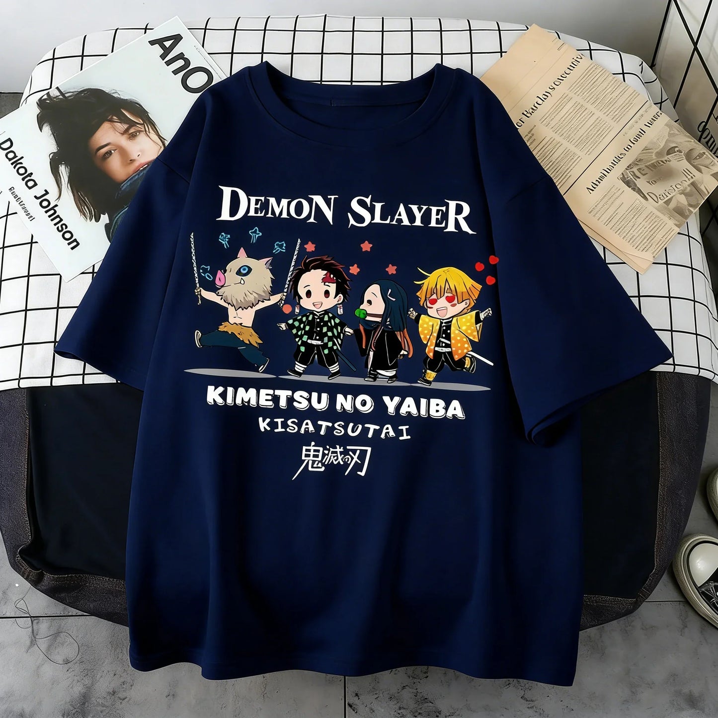 Plus Size Demon Slayer Summer Anime Printed Men, Women T-shirt Casual Parent Child Top Fashion Street Wear Harajuku Style Y2K
