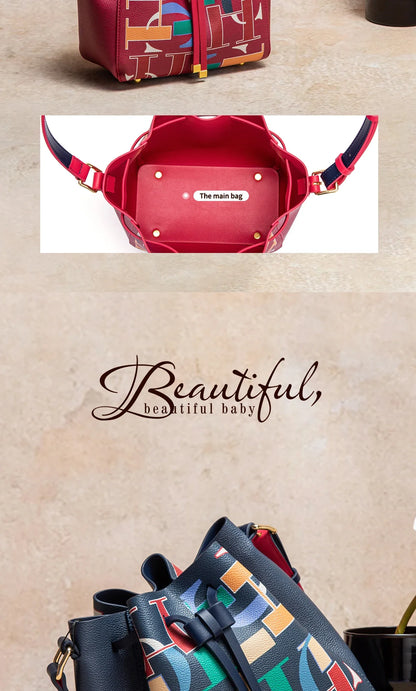Seasonal New Arrival Fashionable Classic Women's Bucket Bag Color-Blocked Letter Print Design Women's New Shoulder Bag