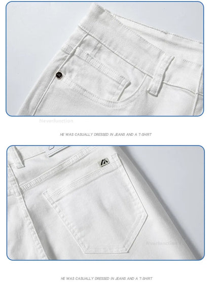 Luxury Men's White Slim Jeans Spring Summer New 98% Cotton Stretch Fashion Casual Male Clothes Straight Denim Trousers