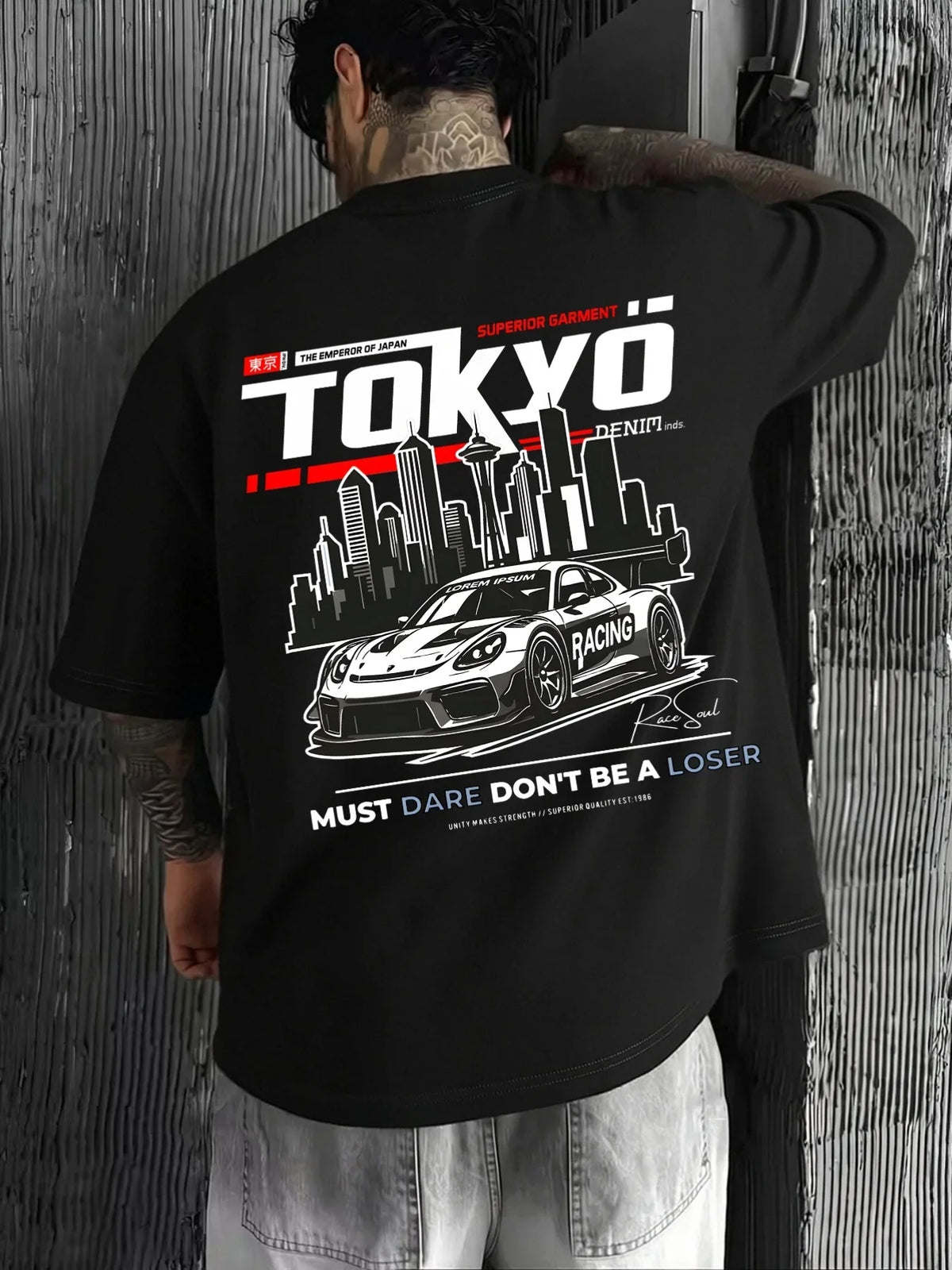 Men's Summer 100% Cotton Fashionable Casual Loose Large Size Japanese Tokyo Pattern Printed Round Neck Short Sleeve T-shirt Top