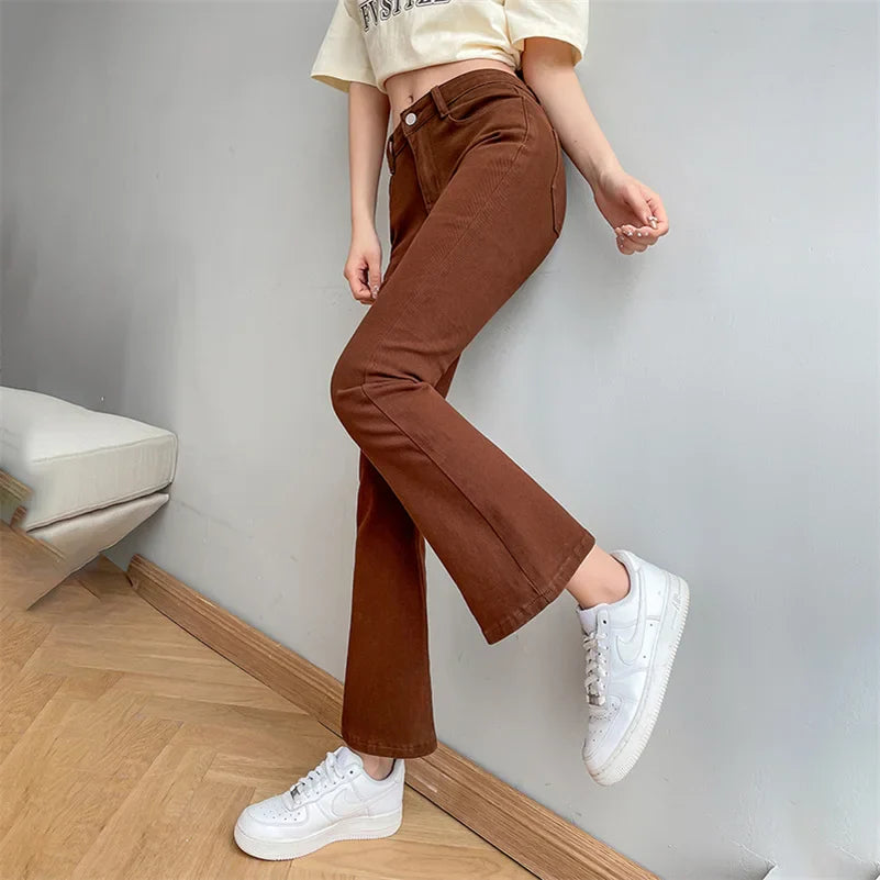 Women Fashion Flare Jeans Winter Streetwear Y2K Straight Pants Ankle Length Denim Jeans Girls Party Casual Retro Blue Trousers