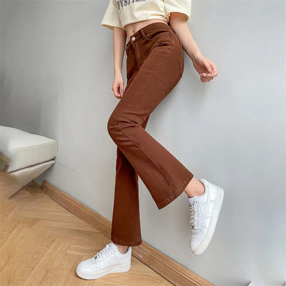 Women Fashion Flare Jeans Winter Streetwear Y2K Straight Pants Ankle Length Denim Jeans Girls Party Casual Retro Blue Trousers