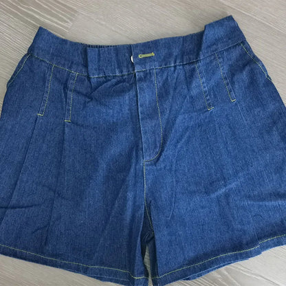 2024 Summer Plus Size Denim Shorts For Women High Elastic Waist Blue Or Sky Blue Pleated Mini Large Size Short Femme