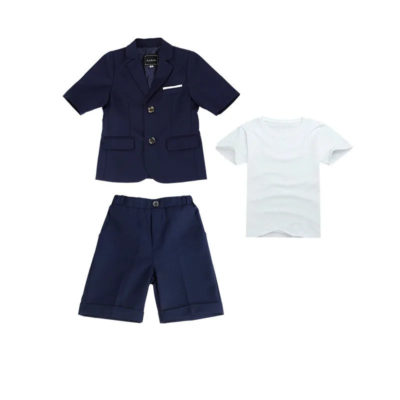 Boys Summer Solid Short Sleeve Suit Jacket Short Formal Dress Kids Wedding Blazer Child Photography Suit Toddler Tuxedo Costume