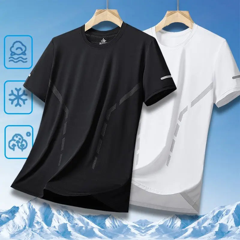 Ice Silk Men's T-Shirt Quick Dry Thin Short Sleeve Breathable Half Sleeve Large Size Casual Sporty Trendy round Neck Short Sl...