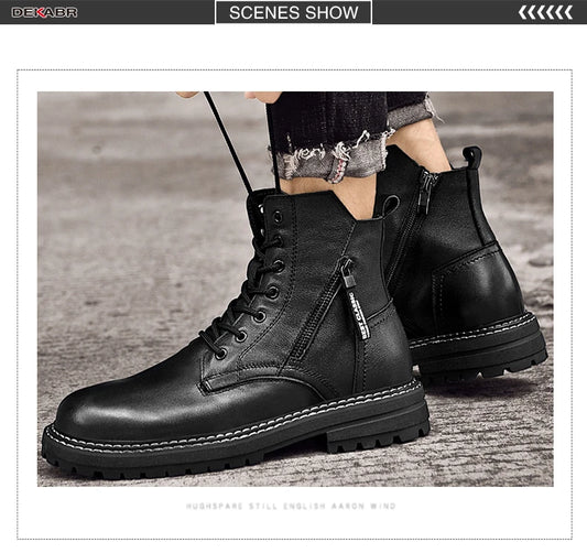 Luxury Brand Winter Men Boots With Fur Lace Up Zipper Soft Leather Boots Men Youth Casual Boots Wear-Resistant Men Boots