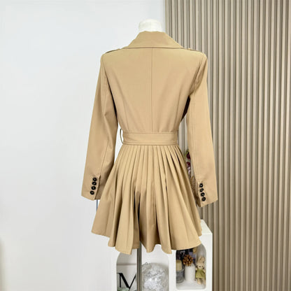 New Autumn Winter Women's Windbreaker Dress Mini Skirt Long Sleeve Empire Waistline Outerwear Female Long Coat N967