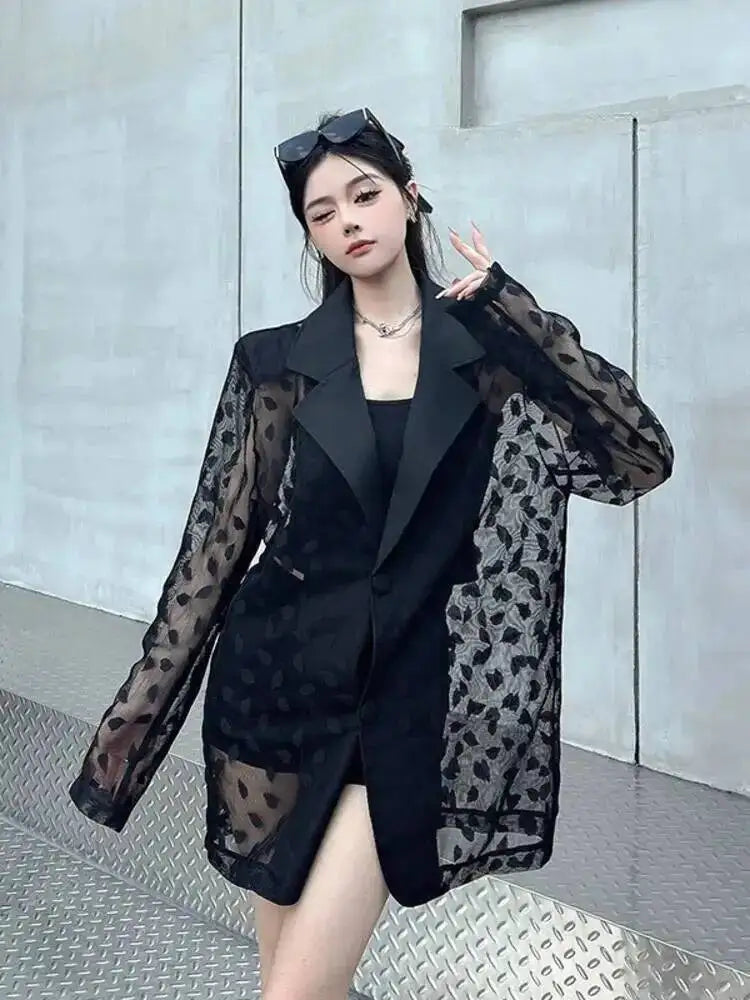 Casual Style Versatile Lace Patchwork Hollow Out Long Sleeved Suit Jacket For Women Autumn 2026 New 05E01485