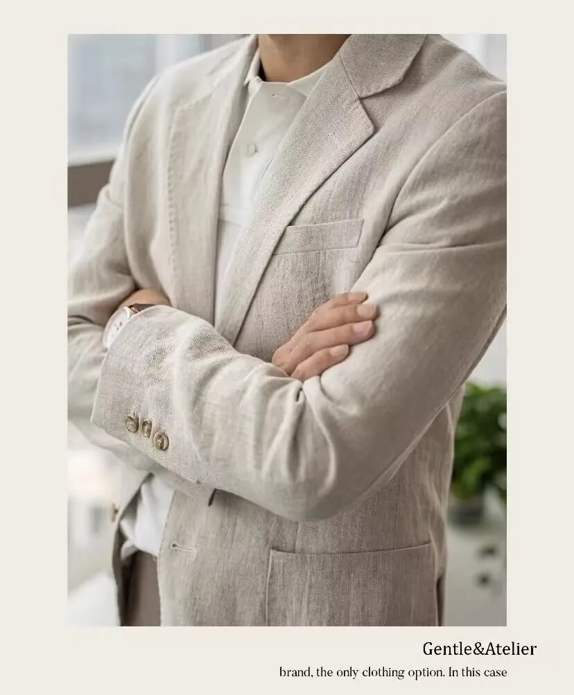 Summer Linen Casual Breathable Men's Lightweight Breathable Slim-Fit Blazer Vintage Italian Style Trendy