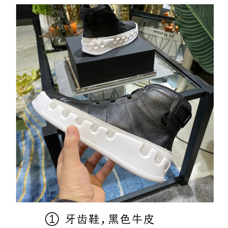 American European Fashion Casual Shoes Men High-top Sneaker Boots Cowhide Comfortable Leather Ankle Boots Lace-up Flat Trainers
