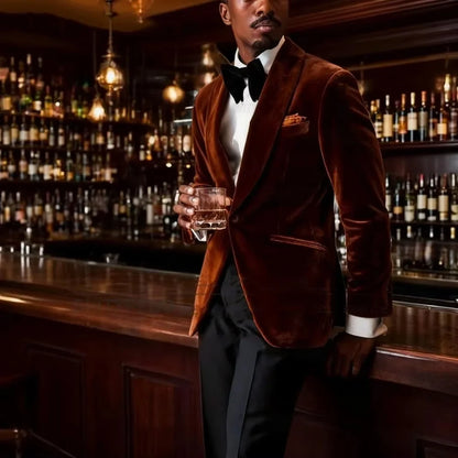 Men's Gold Velvet Tuxedo Blazer Shawl Lapel One Button Formal Jacket Fashion Slim Fit Wedding Prom Party Suit Coat
