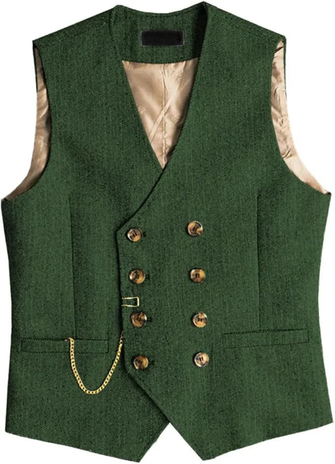 Men's Suit Vest Herringbone Pattern Retro British Style Double Breasted Waistcoat Four Season Outerwear Wedding Party traveling
