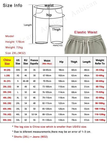 Summer Men's Sport Shorts Knee-Length Straight Loose Short Pants Streetwear Drawstring Knitted Sweat Casual Shorts Big Size 8XL