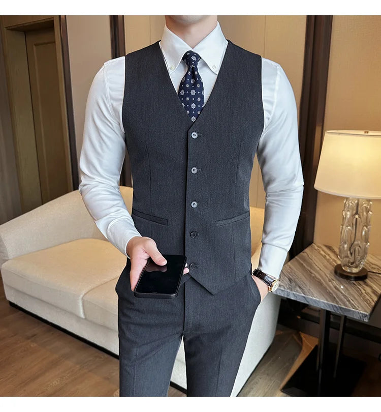 ( Vest + Pants) Men Luxury High Quality Business Suit Vest 2 pieces Formal Groom Wedding Dress Vest Set Fashion Club Clothing
