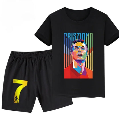 Summer Ronaldo Printed Children's Set Short-sleeved Shorts Suit Sports Kid T-shirt 2-piece Set Street Fashion Boys Baby Clothing