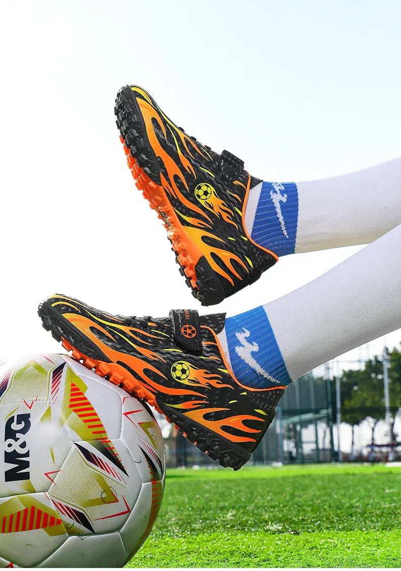 Children’s Soccer Shoes Grass Non-Slip Football Ankle Support Boots Outdoor Cleats Shoes Boys TF/FG Turf Futsal Training Shoes