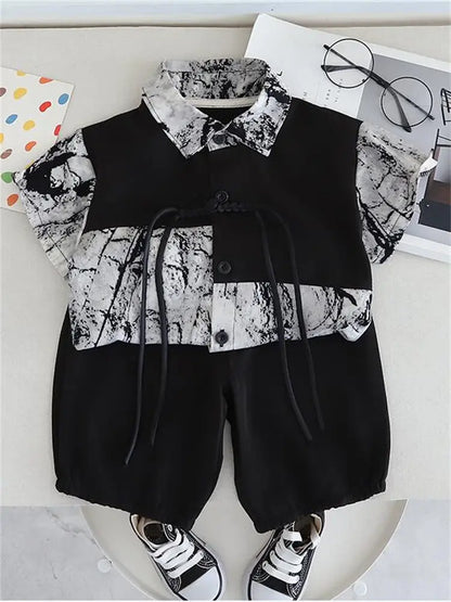 Summer Children Boys National Style Children's Clothes Shirt Shorts 2pcs/Set Toddler Fashion Clothing Tracksuit 1 2 3 4 5 Years