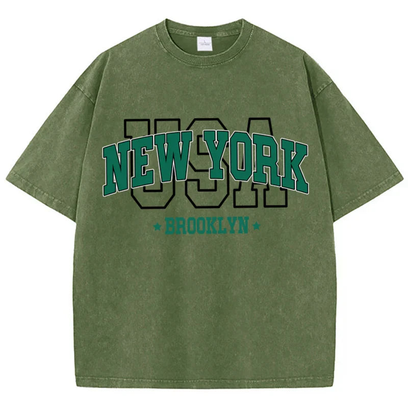 Women'S Cotton Washed T-Shirts All-Math Loose O-Neck Tee Shirts Brooklyn Usa Printing Short Sleeve Summer Street Female Clothes