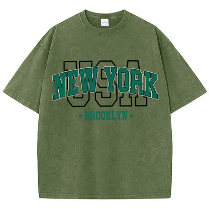 Women'S Cotton Washed T-Shirts All-Math Loose O-Neck Tee Shirts Brooklyn Usa Printing Short Sleeve Summer Street Female Clothes