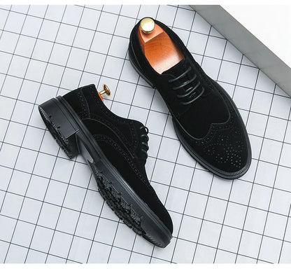 New 46 large size abrasive leather Brock carved business dress shoes for men round head lace-up casual shoes