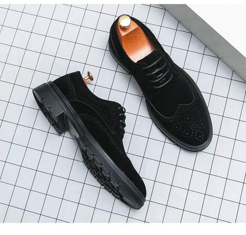 Leather Brock carved business dress shoes for men round head lace-up casual shoes