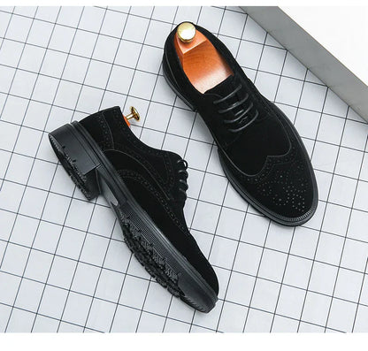 Leather Brock carved business dress shoes for men round head lace-up casual shoes