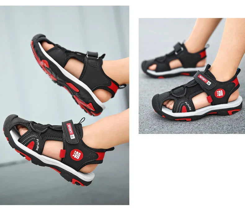 New Style Summer Beach Water Children Sandals Fashion Shoes Outdoor Non-slip Soft Bottom Shading Leather Boys Comfortable