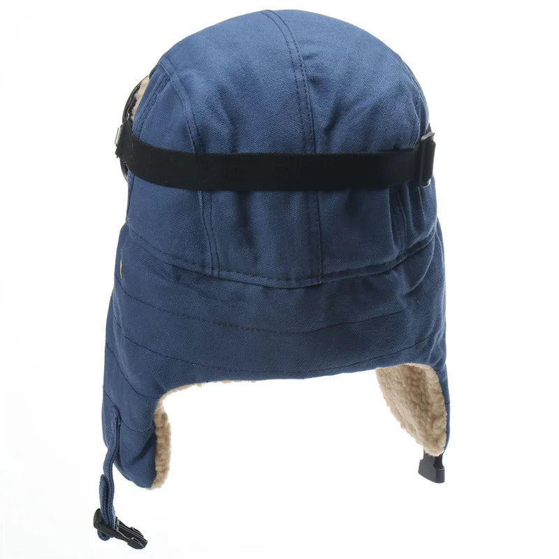 Army Military Ushanka Men&Women Windproof Winter Bomber Hats with Goggles Warm Lamb Wool Pilot Earflap Thermal Snow Cap